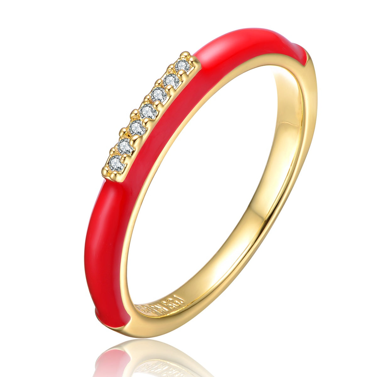  GigiGirl Kids/Teens 14k Gold Plated With Cubic Zirconia Colored Enamel Slim Stacking Band Ring - 4 - Bonton