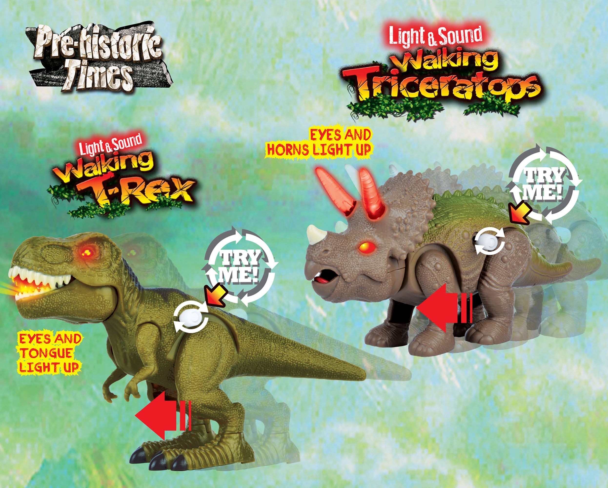  Red Box Dinosaur Park W/ Light & Sound T-Rex & Triceratops Figures - Multi - Bonton