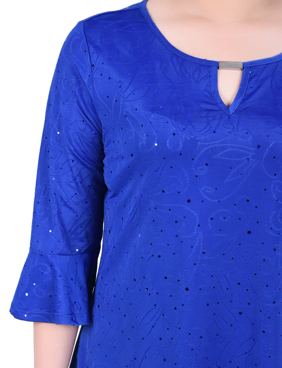  NY Collection Petite 3/4 Bell Sleeve Top With Hardware - Royal - Bonton
