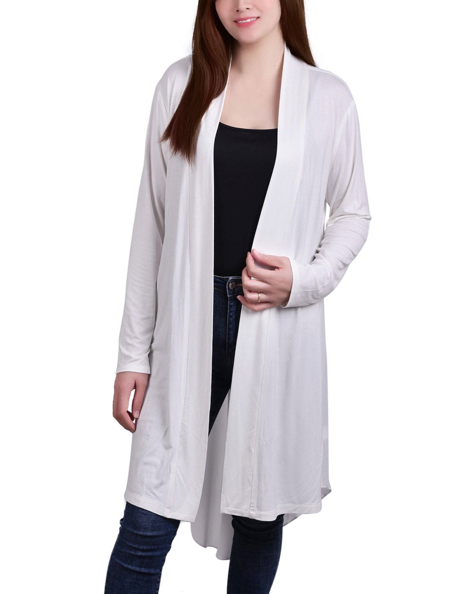  NY Collection Long Sleeve Knit Cardigan With Chiffon Back - Navy - Bonton