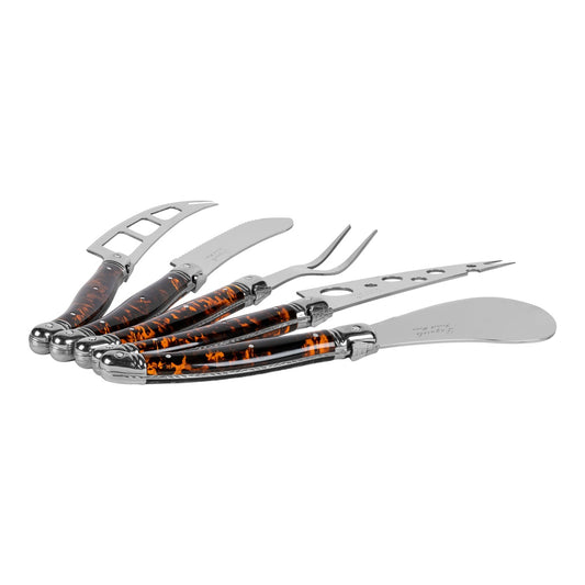 French Home 5-Piece Artisan Laguiole Cheese Knife Set With Tortoise Shell Handles