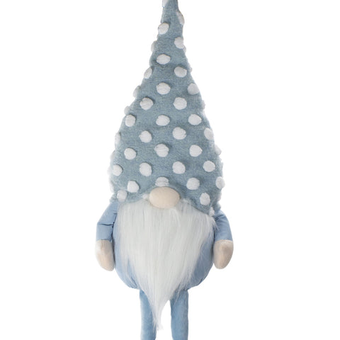 Sitting Spring Gnome Figure With a Pointy Polka Dot Hat - 34" - Blue and White