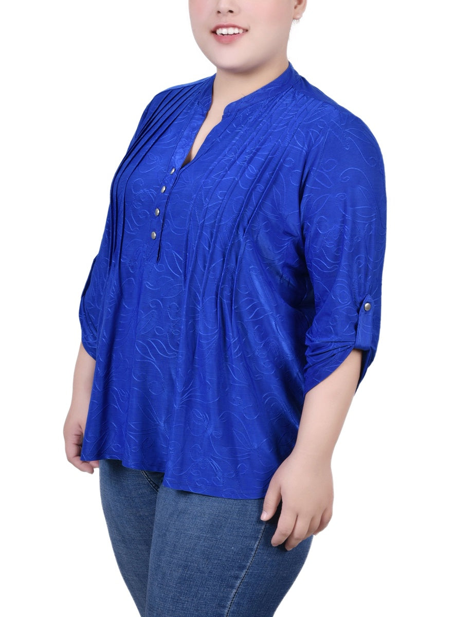  NY Collection Plus Size 3/4 Roll Tab Pullover Top - Inca Gold - Bonton