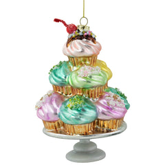 6" Pink and Blue Cupcake Tower Glass Christmas Ornament