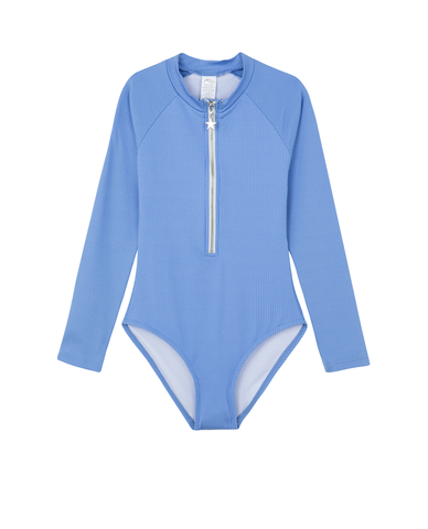 Summer Rib Textured Long Sleeve Zip Front One Piece