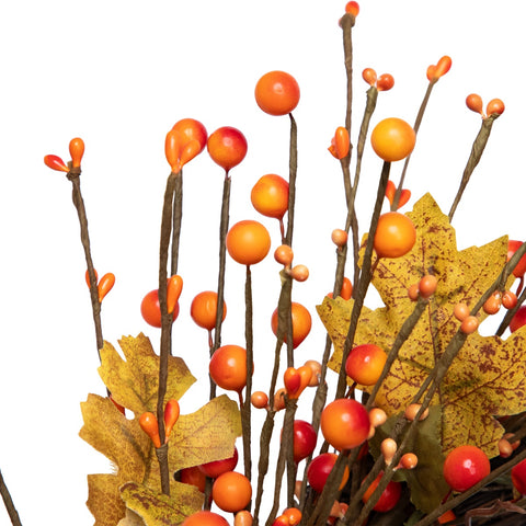 Orange Berries and Yellow Leaves Fall Harvest Artificial Wreath  22"