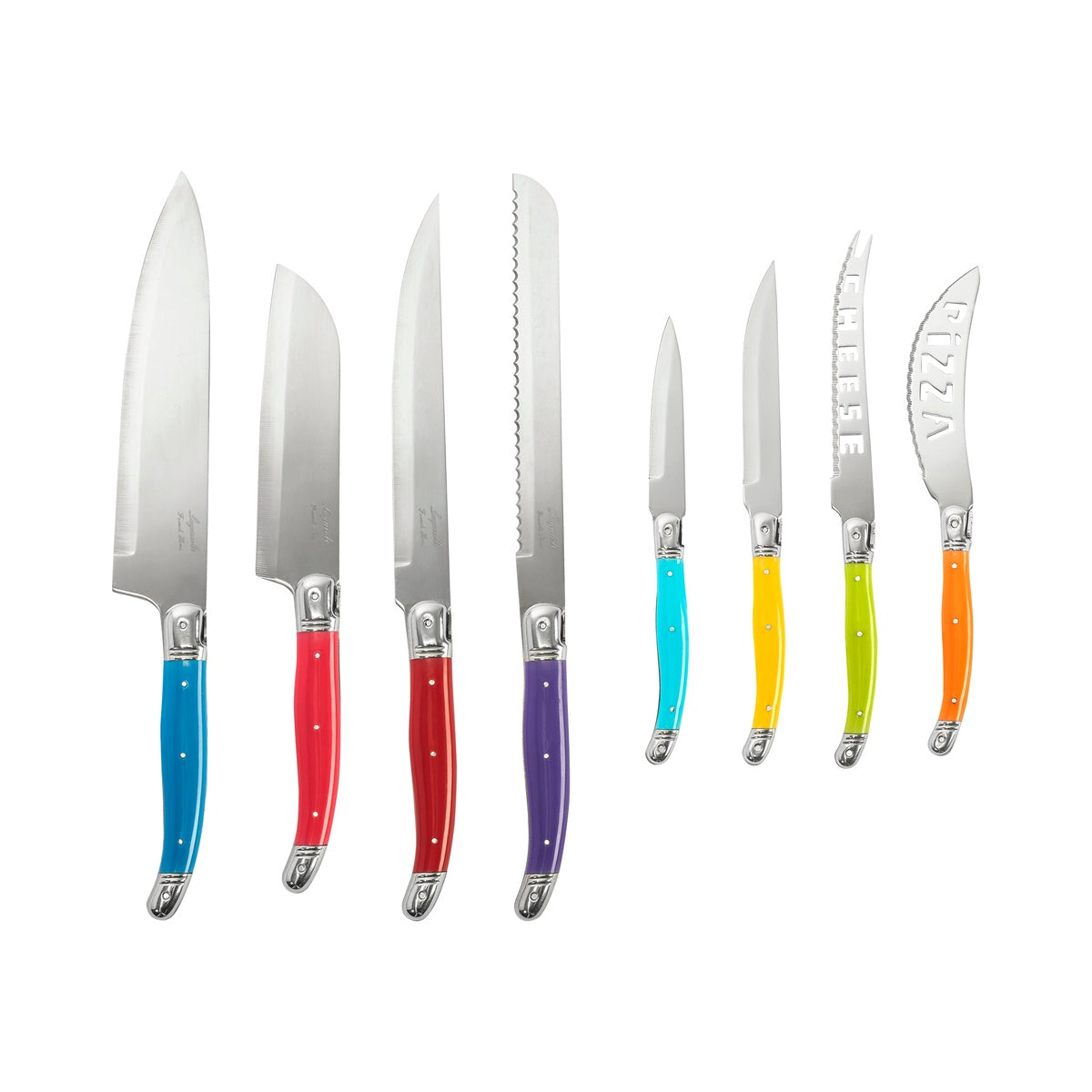  French Home 8 Piece Laguiole Kitchen Knife Set With Wood Block, Rainbow Colors - Default Title - Bonton
