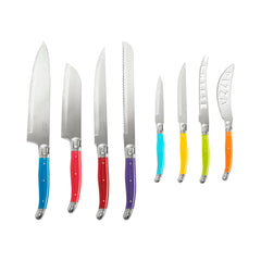 8 Piece Laguiole Kitchen Knife Set With Wood Block, Rainbow Colors