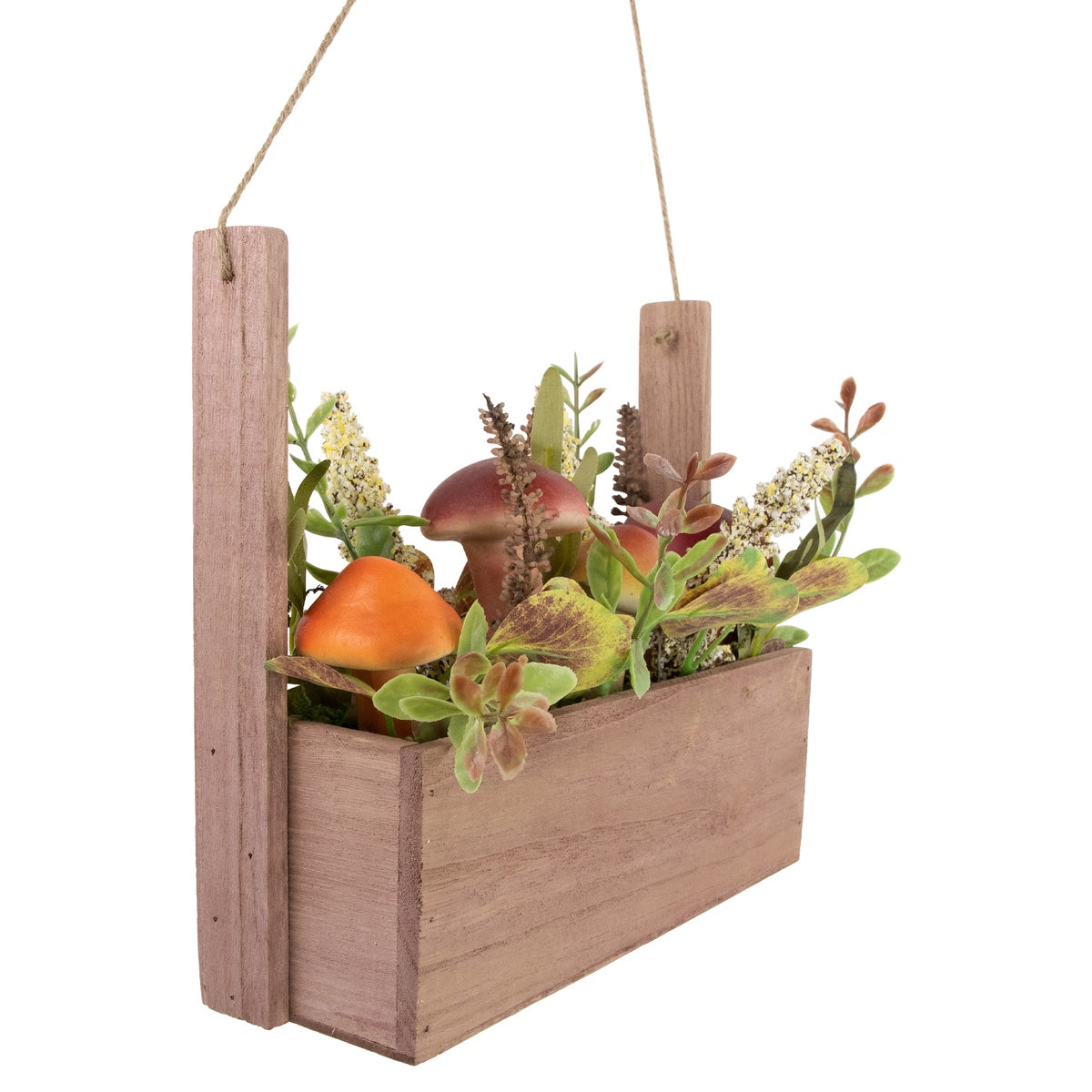  Northlight Mushroom and Foliage Fall Harvest Hanging Wooden Basket - 19