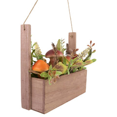 Mushroom and Foliage Fall Harvest Hanging Wooden Basket - 19"