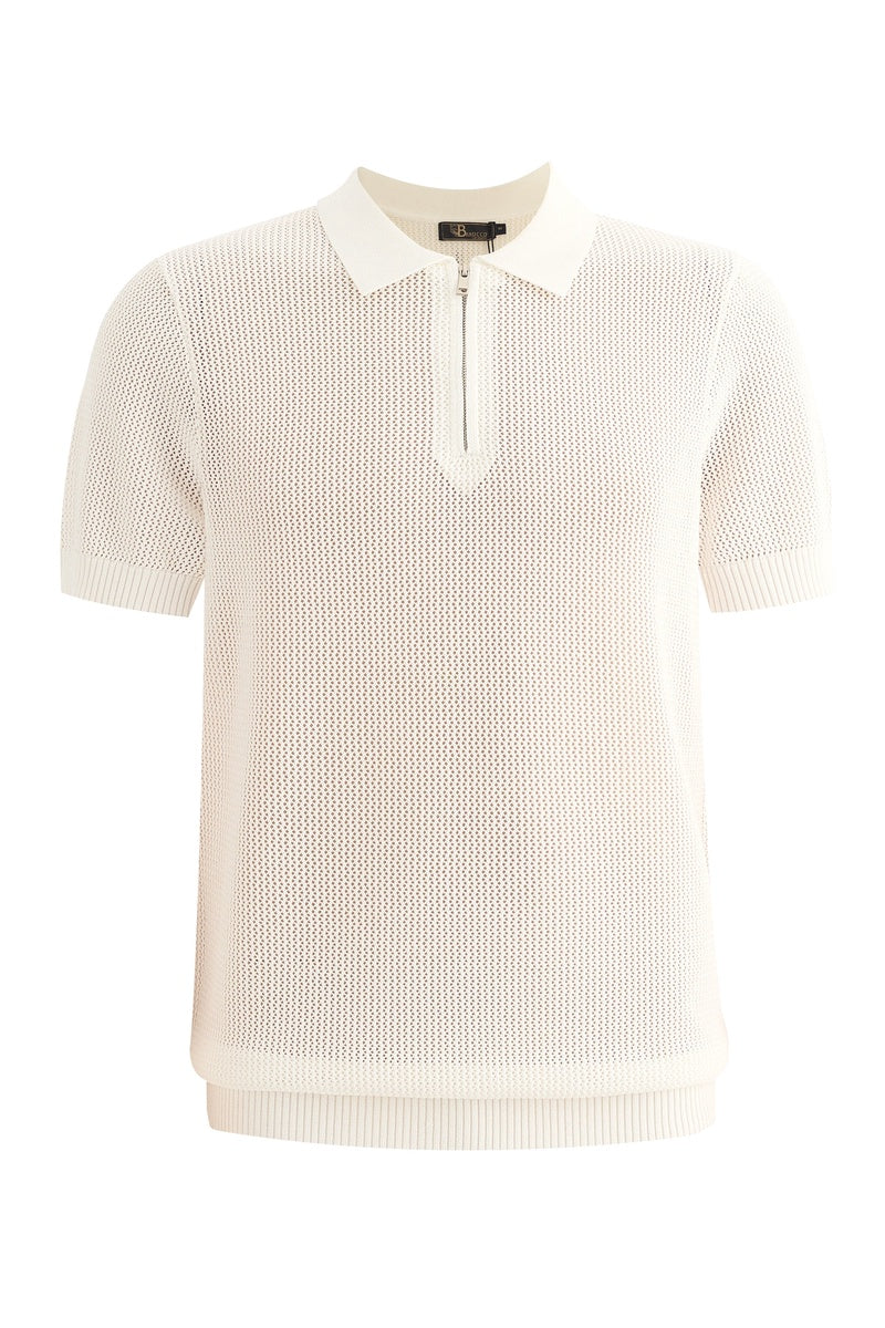  Barocco The Napoli Mesh Zip Polo WHITE - WHITE - Bonton