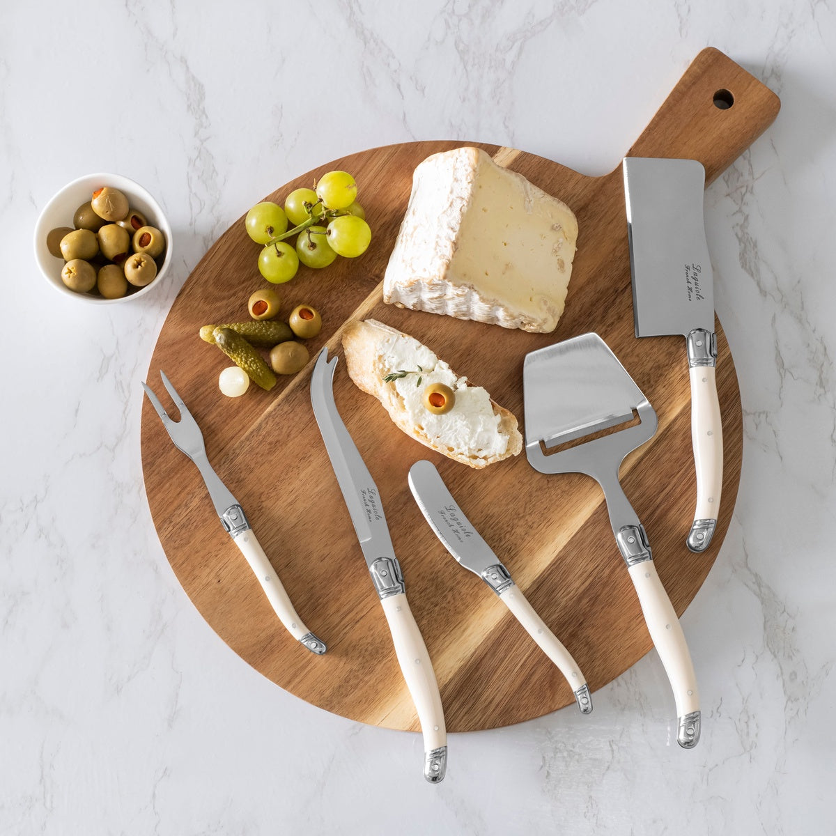  French Home 5-Piece Laguiole Cheese Knife, Fork, and Slicer Set With Faux Ivory Handles - Default Title - Bonton