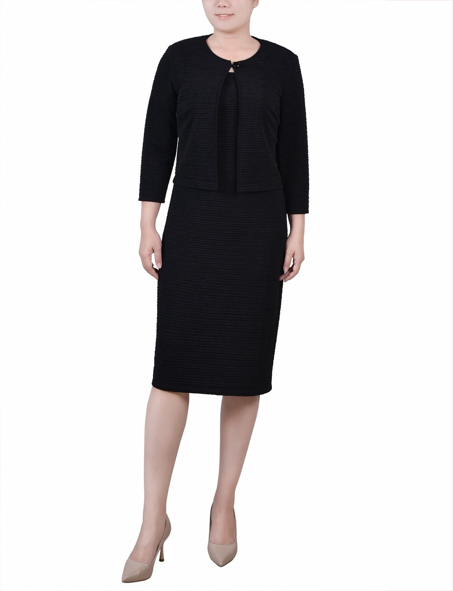  NY Collection Textured 3/4 Sleeve 2 Piece Dress Set - Black Beauty - Bonton