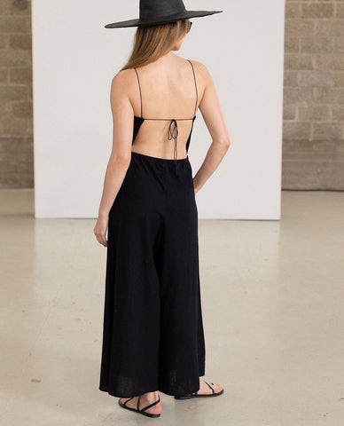 Resort Swim Cover-Up Open Back Jumpsuit -Black