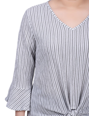 Petite 3/4 Bell Sleeve Textured Knit Top