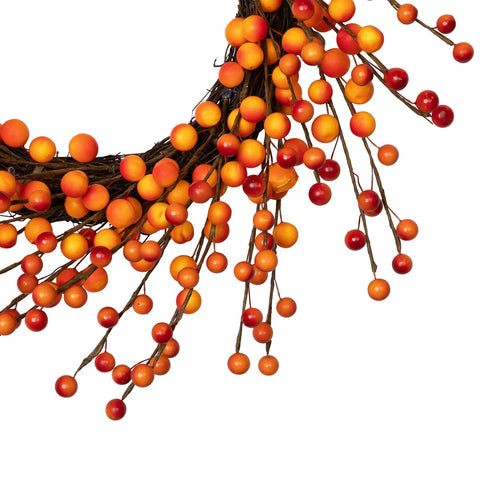 Artificial Berries Fall Harvest Twig Wreath - 14" - Orange and Red - Unlit