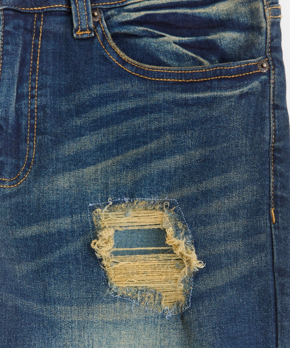  Reason Clothing Men's Skinny Rip and Repair Denim Pants - Dark Blue - DARK BLUE - Bonton