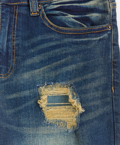 Men's Skinny Rip and Repair Denim Pants - Dark Blue