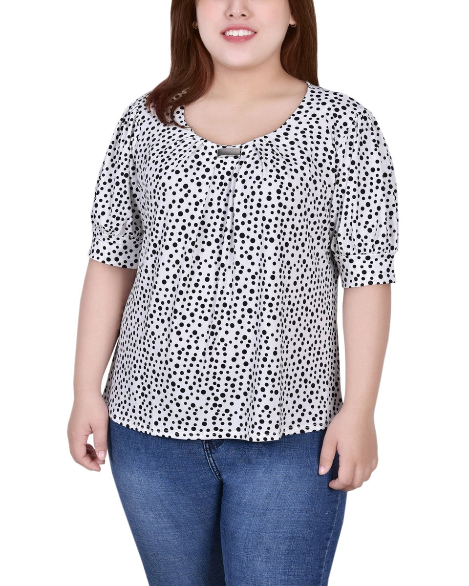  NY Collection Short Sleeve Balloon Sleeve Top - Black White Boxes - Bonton