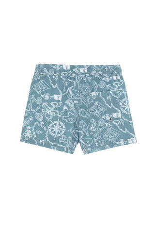 Boys 2 Match Drawstring Swim Shorts-Multi/Grn