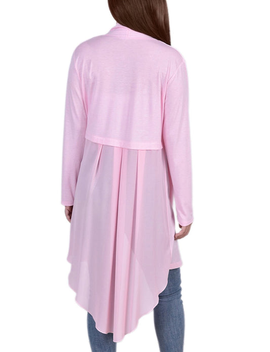 Long Sleeve Knit Cardigan With Chiffon Back
