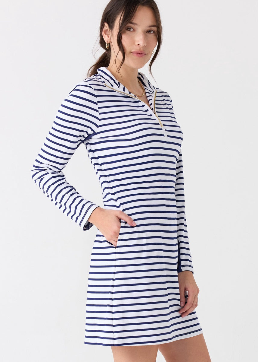  Cabana Life Navy Stripe 1/4 Zip Sport Dress - XS - Bonton