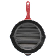 Chasseur French Round Enameled Cast Iron Grill Pan, 10-Inch, Red