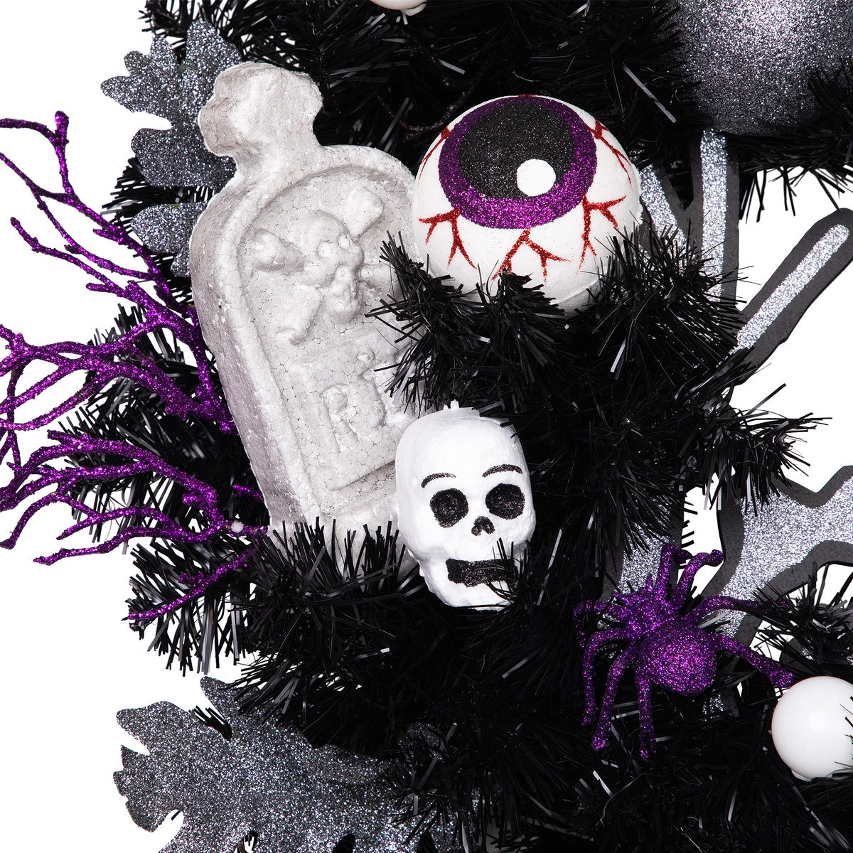  Northlight Purple and Black Spooky Skeleton Pine Halloween Wreath  24-Inch  Unlit - Default Title - Bonton