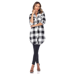 Women's Plaid Button Down Tunic Top