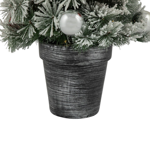2' Pre-Lit Potted Snowy Bristle Pine Artificial Christmas Tree  Warm White LED Lights
