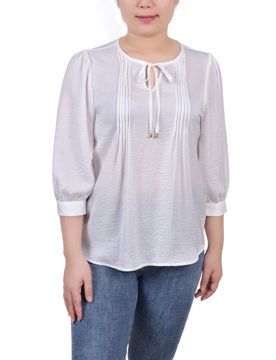  NY Collection Elbow Sleeve Satin Blouse - Black - Bonton
