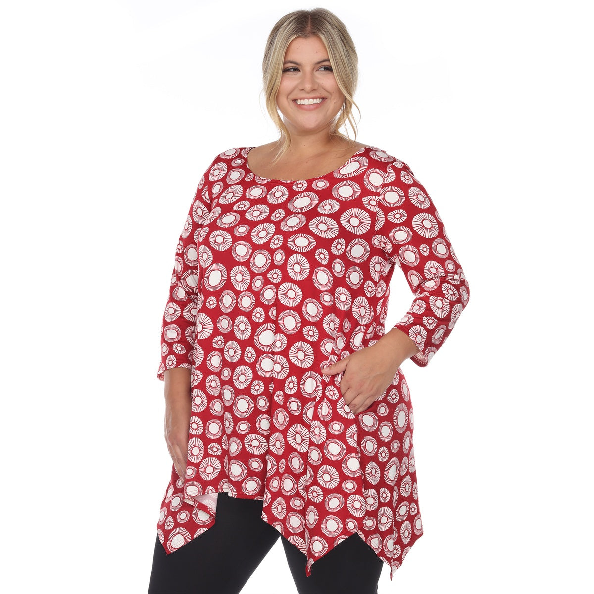  White Mark Plus Size Printed Geometric Circle Tunic Top - 1X - Bonton