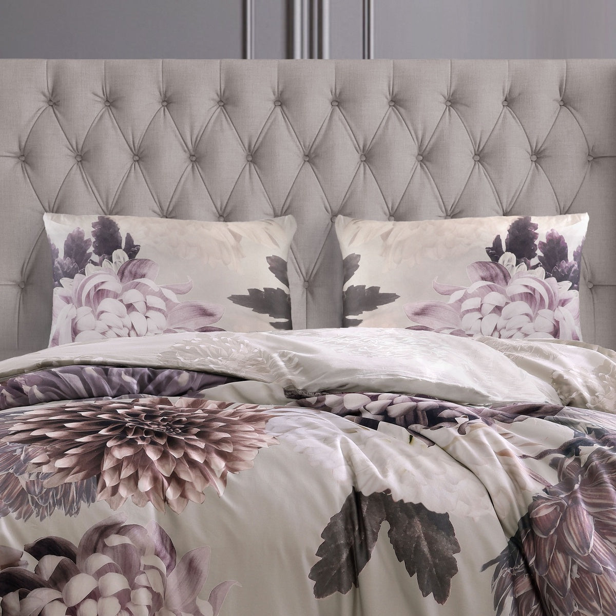  Bebjan Bebejan Dahlia Purple 200 Thread Count 100% Cotton Sateen 3 Piece Reversible Duvet Cover Set - QUEEN - Bonton