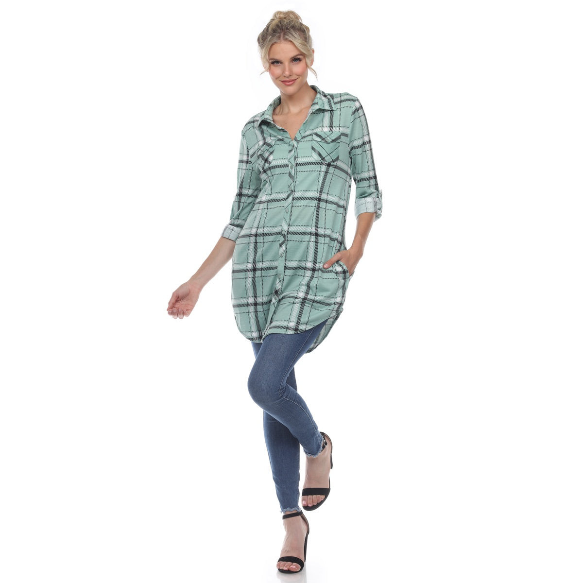  White Mark Women's Plaid Tunic Shirt - S - Bonton