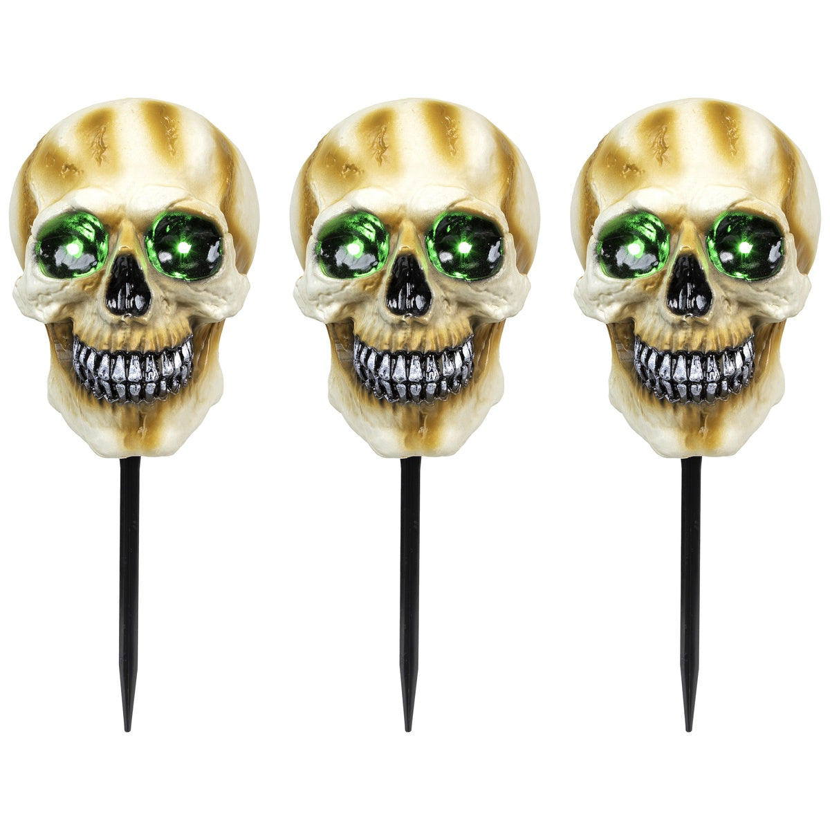  Northlight Set of 3 Lighted Skeleton Head Halloween Pathway Markers With Sound - Battery Operated - Default Title - Bonton