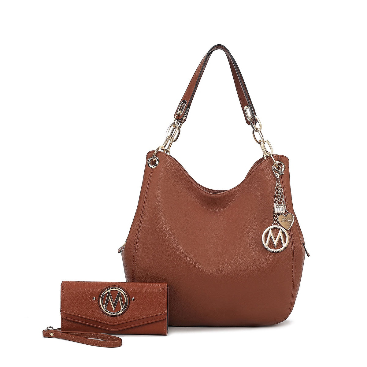 MKF Collection Ashley Hobo Bag and Wallet Set - Cognac Brown - Bonton
