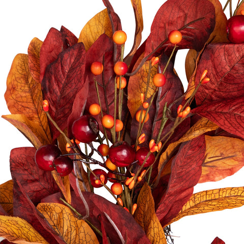 Berries With Leaves Artificial Fall Harvest Twig Wreath  24-Inch  Unlit