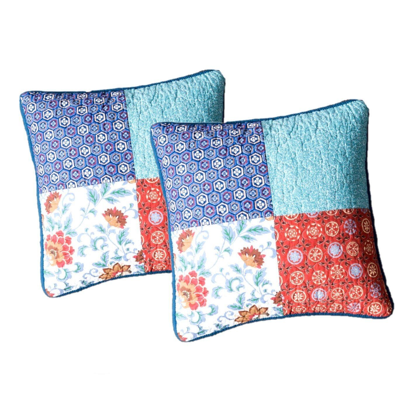  DaDa Bedding Collection DaDa Bedding Set of 2-Pieces Bohemian Vibes Patchwork Floral Throw Pillow Covers, 18