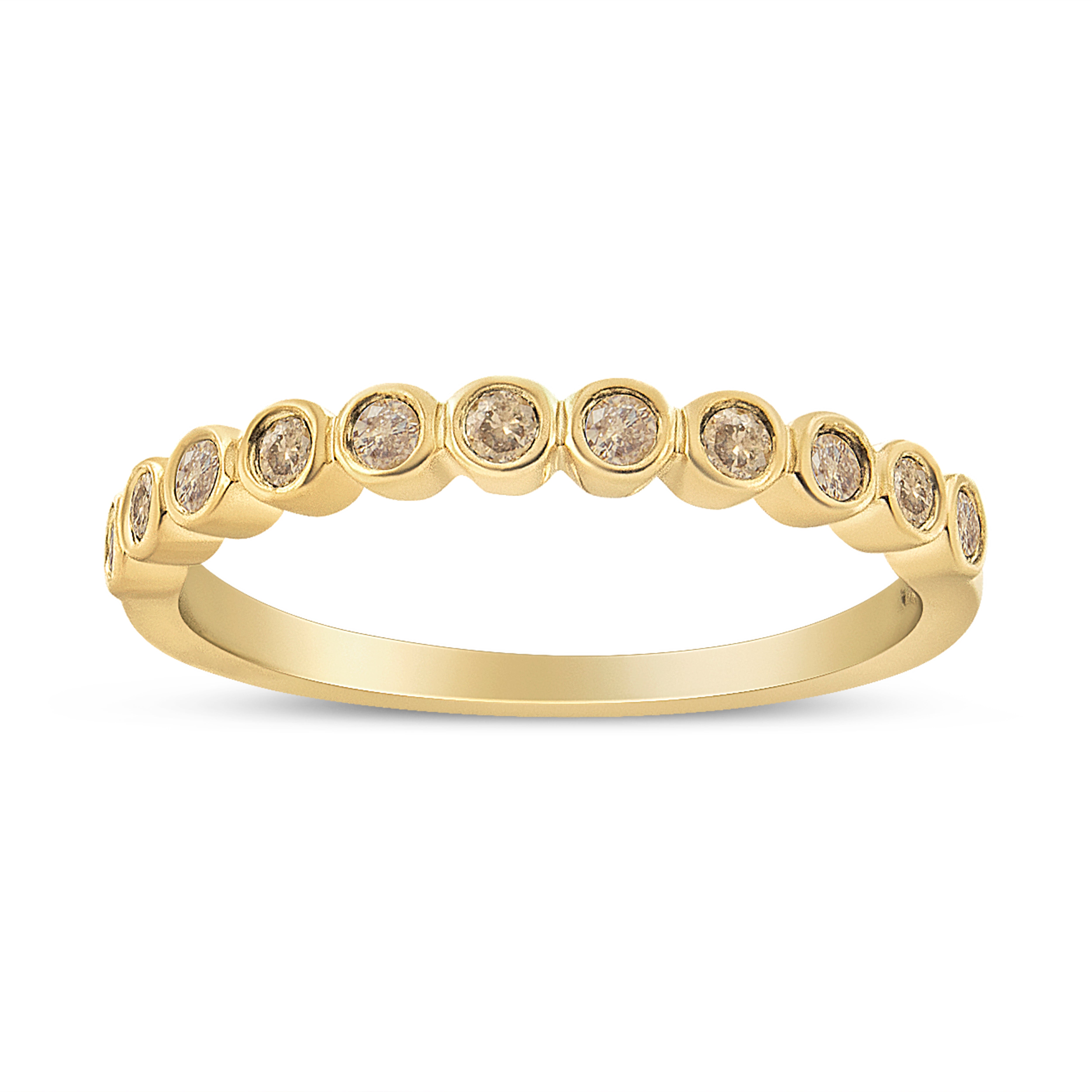  Haus of Brilliance 10K Yellow Plated .925 Sterling Silver 1/4 Cttw Bezel Set Round Diamond 11 Stone Wedding Band Ring (K-L Color, I1-I2 Clarity) - Size 6 - 6 - Bonton