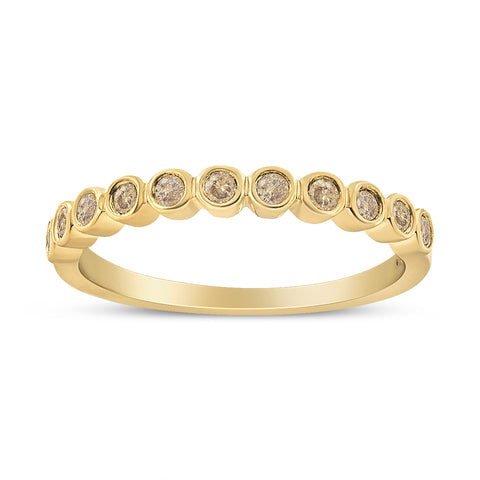 10K Yellow Plated .925 Sterling Silver 1/4 Cttw Bezel Set Round Diamond 11 Stone Wedding Band Ring (K-L Color, I1-I2 Clarity) - Size 6