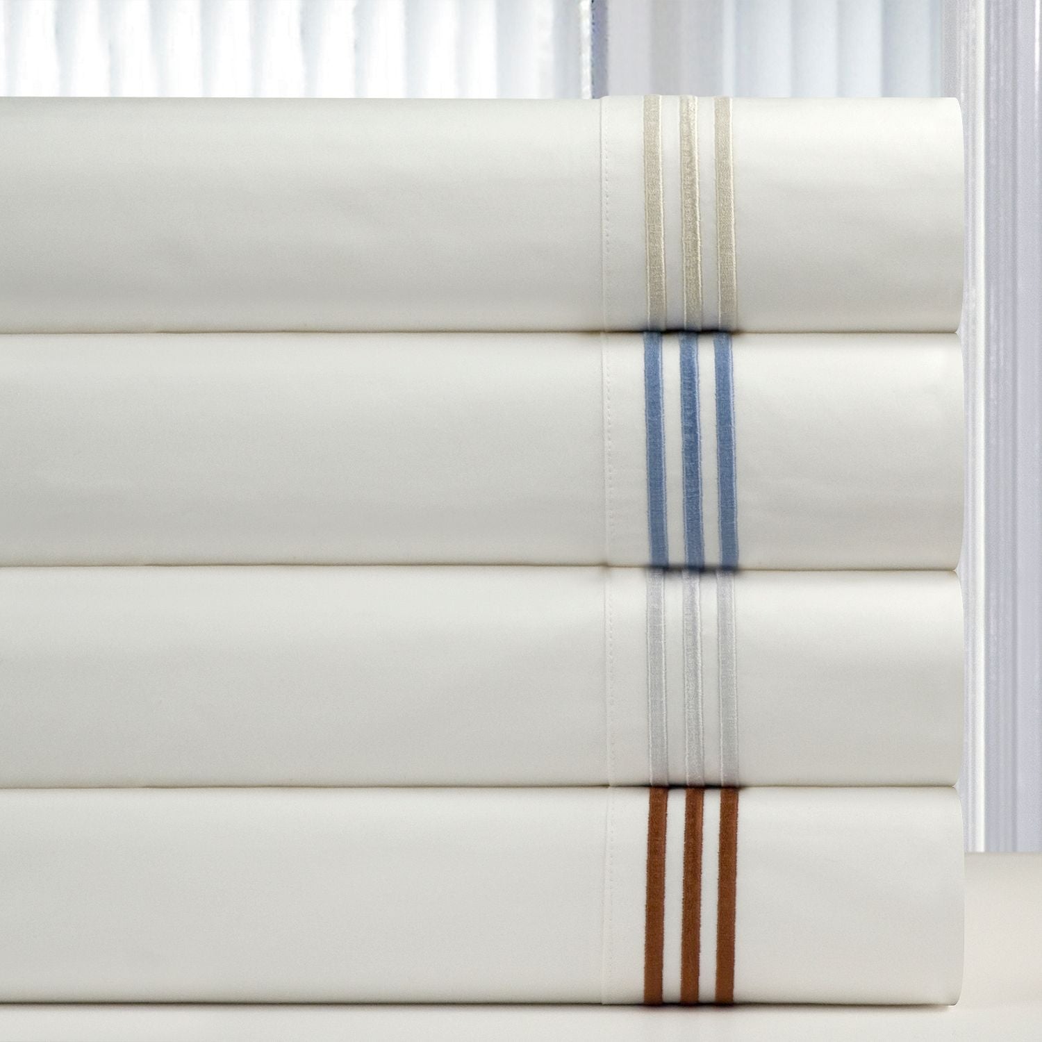  Pointehaven 300 Thread Count Embroidered Sheet Sets - Blue - Bonton