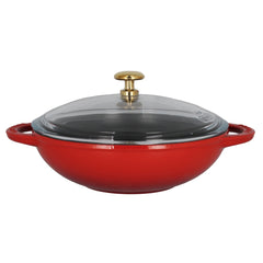 Chasseur French Enameled Cast Iron Wok With Glass Lid, 7-Inch Diameter, Red