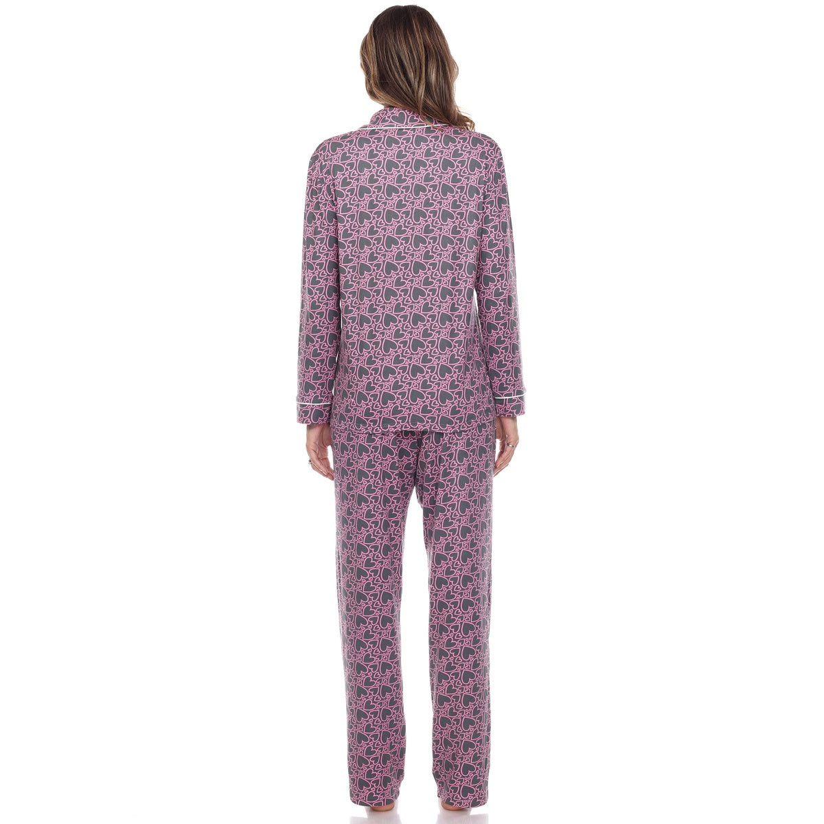  White Mark Women's Long Sleeve Heart Print Pajama Set - M - Bonton