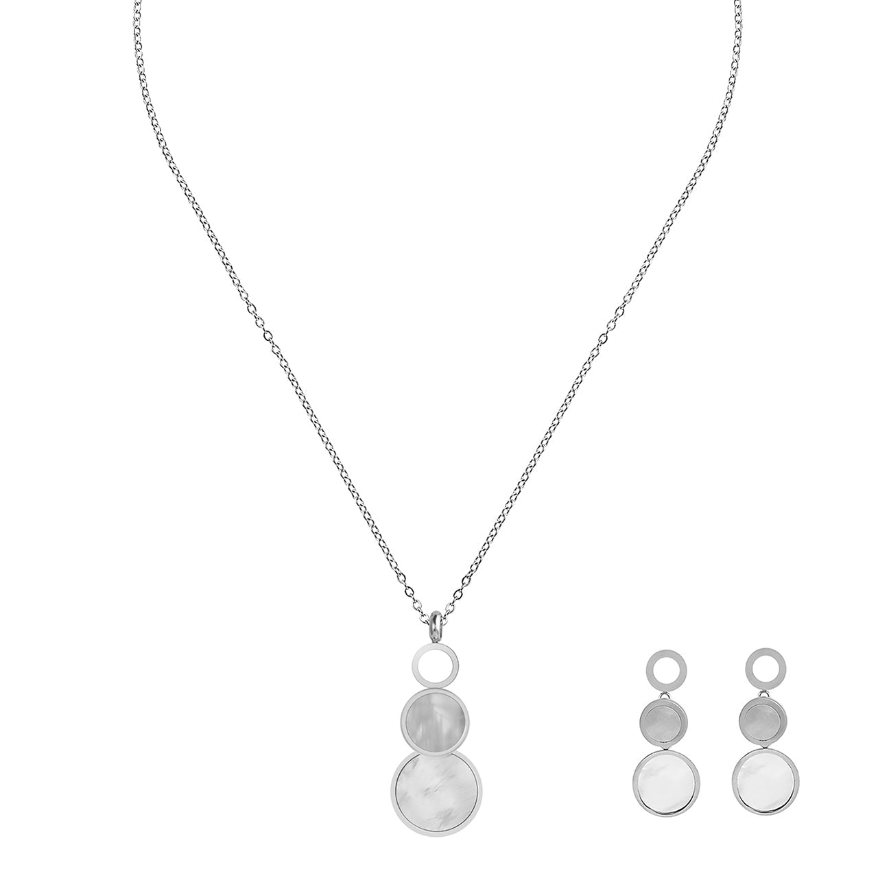  Gemesis Jewels by Edforce Mother of Pearl Circle Necklace and Earrings 3 Piece Set - Silver - Bonton