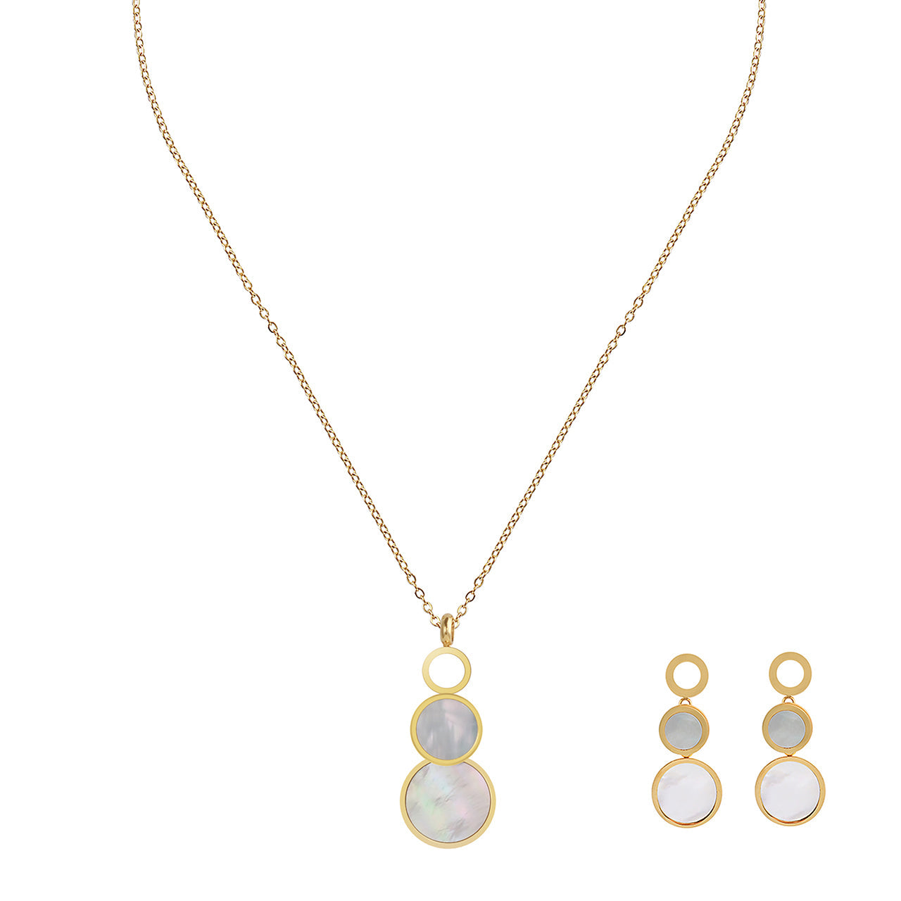  Gemesis Jewels by Edforce Mother of Pearl Circle Necklace and Earrings 3 Piece Set - Silver - Bonton