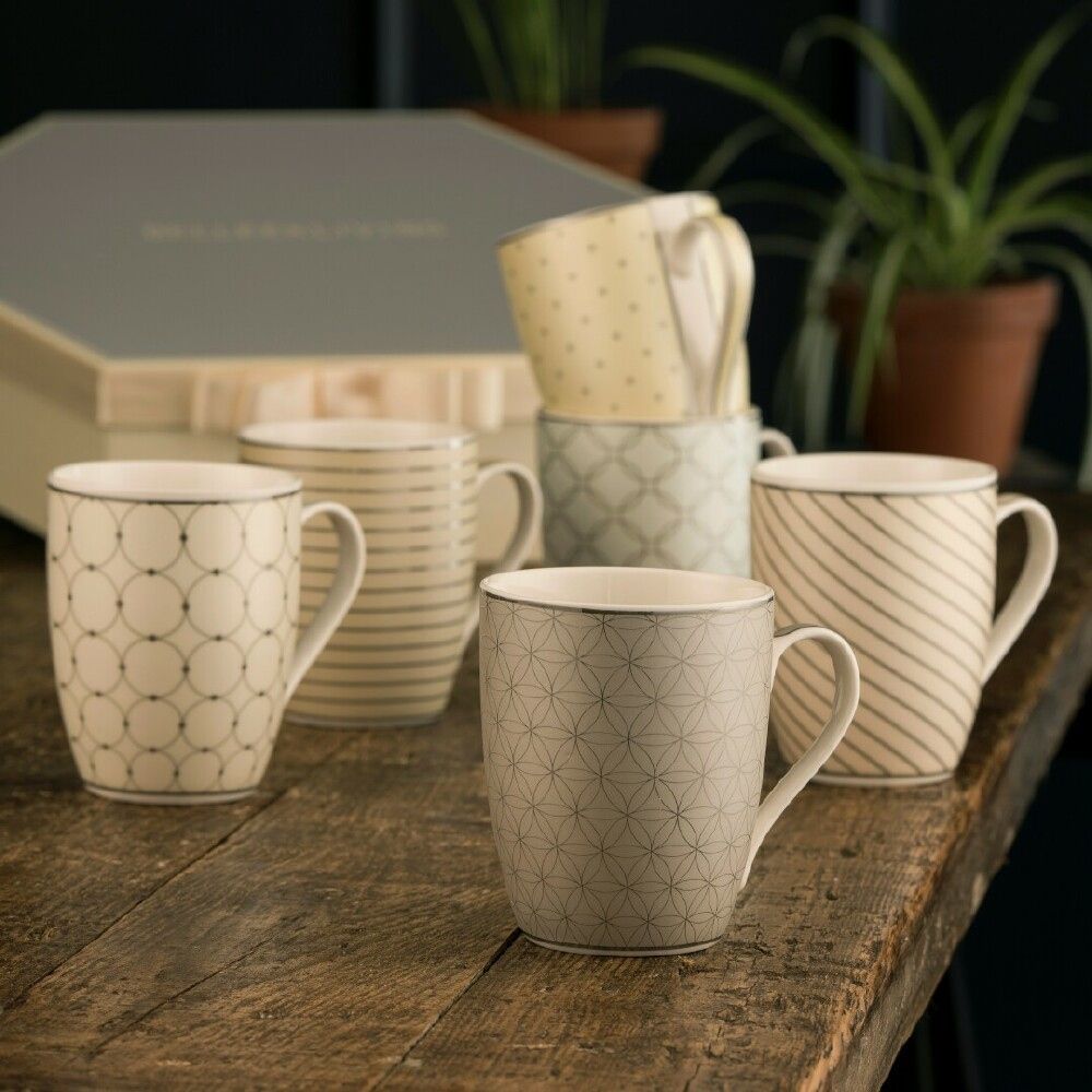  Belleek Living Geometric Pastel Mugs Set of 6 - Ivory - Bonton