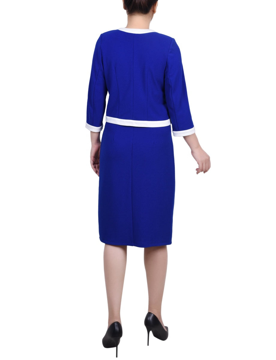  NY Collection Elbow Sleeve Colorblocked 2 Piece Dress Set - Black White - Bonton