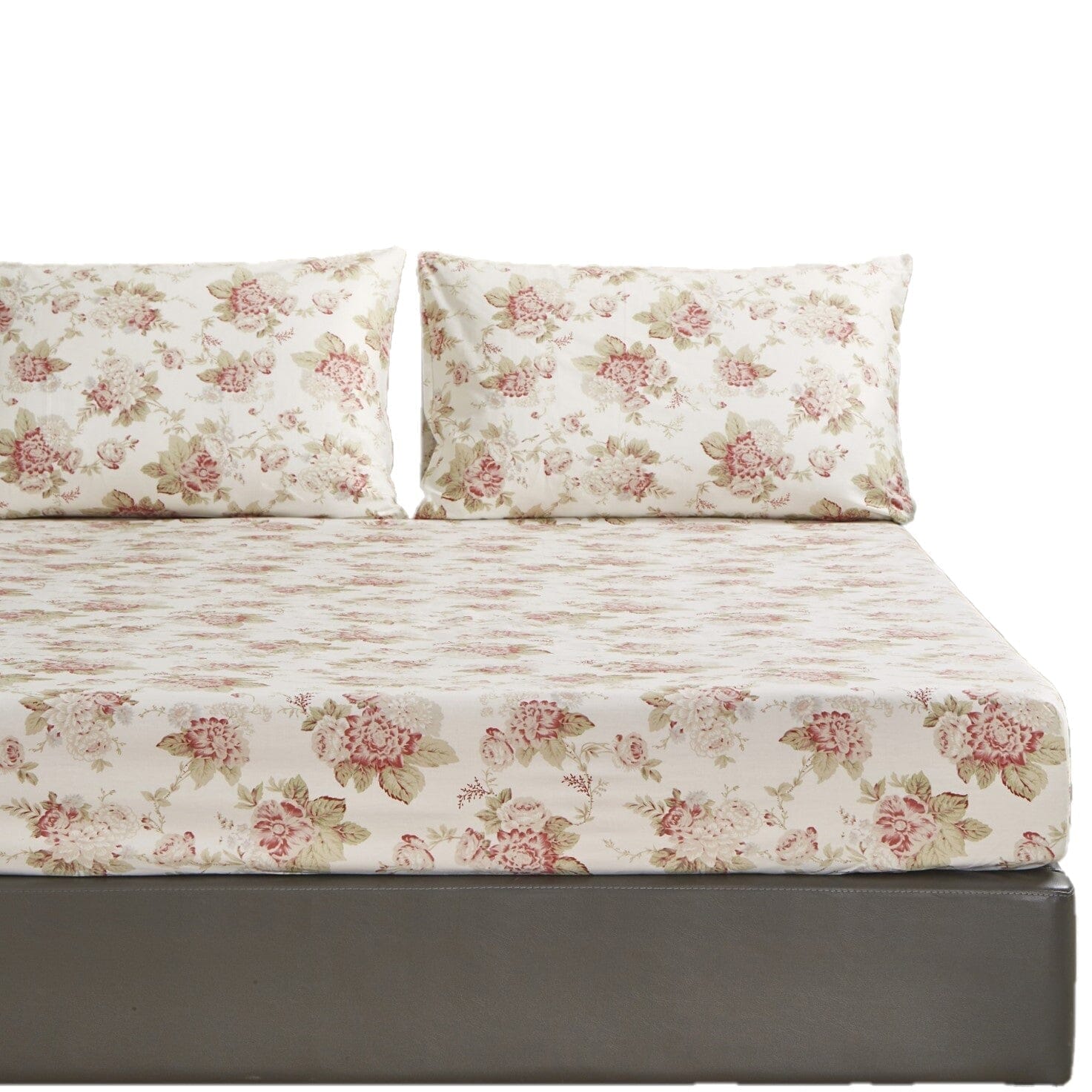  DaDa Bedding Collection DaDa Bedding Hint of Mint Dainty Cottage Floral Roses Cotton Fitted Sheet w/ Pillow Case (3036) by DaDa Bedding Collection - Twin - Bonton
