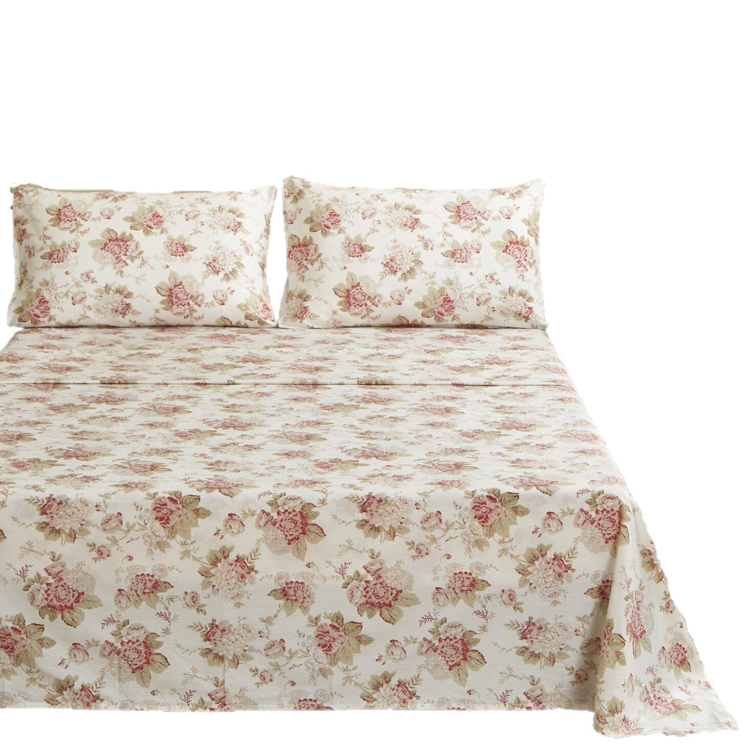  DaDa Bedding Collection DaDa Bedding Hint of Mint Dainty Cottage Floral Roses Cotton Flat Sheet Only w/ Pillow Case (3036) by DaDa Bedding Collection - Twin - Bonton