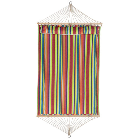 Striped Macrame Quilted Two Person Double Hammock With Pillow - 9' X 55" - Multicolor
